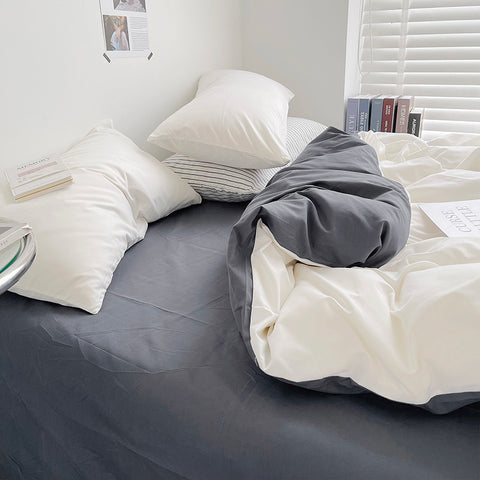 Sonicelife 2024 New Bedding Set Ins Nordic Style White Washed Cotton 4 pcs Bed Sheet Set For Girls Duvet Cover and Pillowcase