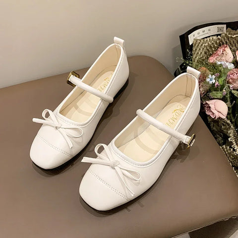 Sonicelife 2025 Women's Flat Shoes Autumn New Round Head Shallow Mouth Butterfly Knot Light Non-slip Single Shoes