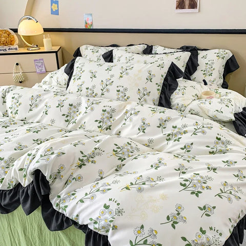 Sonicelife New Washed Cotton Edge Three - Four Piece Quilt Set Printed Small Clear Cover Double Bedding Set 180x220 200x230