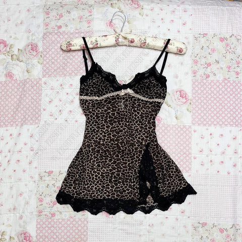 Sonicelife Leopard pattern suspender lace edge fashion sexy casual Y2K crop tops emo girl urban Harajuku cute aesthetic punk chic women top