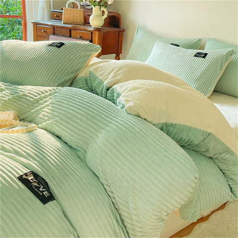 Sonicelife Milk Velvet Four-Piece Bedding Set Winter Coral Velvet Double-Sided Plush Quilt Cover Farai Velvet Winter Bedding Set