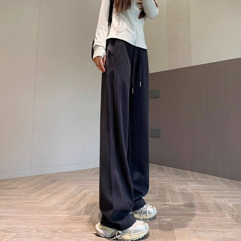 Sonicelife Corduroy Wide Leg Pants Women Korean Casual High Waist Straight Pants Autumn Loose Streetwear Solid Trousers Female New