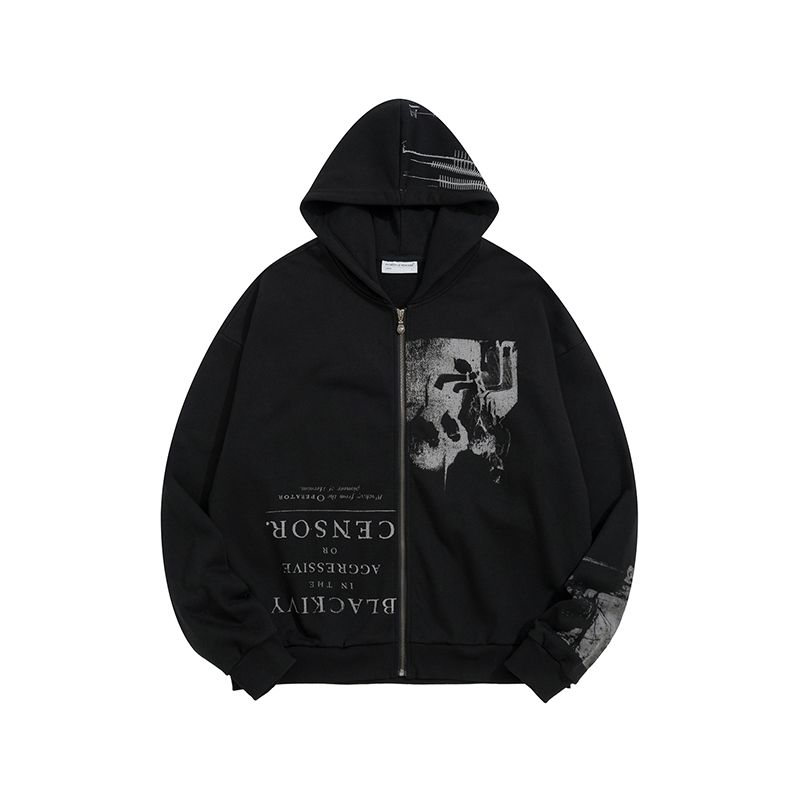 Sonicelife Cotton Punk Zip Up Hoodie Women Harajuku Fashion Hoodies Oversized Jackets Y2k Tops Clothes for Teens Casual Hooded Sweatshirts