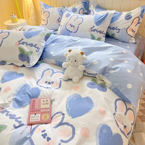 Sonicelife Flowers Rabbit Bedding Set Ins No Filler Single Queen Size Duvet Cover Flat Sheet Pillowcase Girls Boys New Comforter Duvet