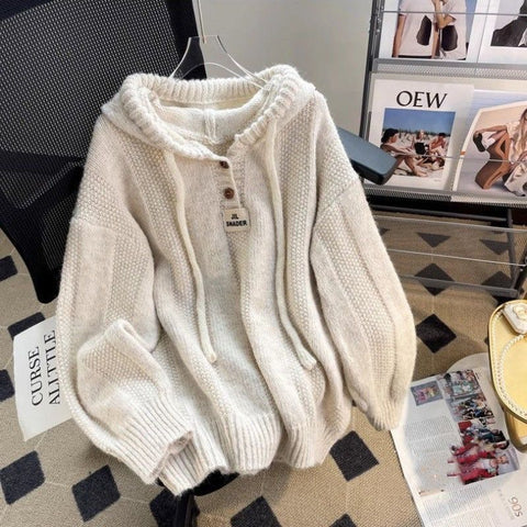 christmas outfit Sonicelife Autumn and winter hooded sweater women's Korean style loose 2025 lazy style new thickened drawstring sweater women clothing