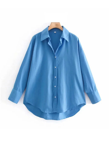 Sonicelife Women Fashion Office Wear Loose Poplin Solid Shirts Vintage Long Sleeve Button-up Casual Female Blouses Blusas Chic Tops