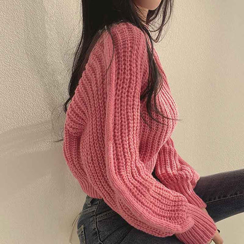 Black Friday Sonicelife Zoki Autumn Knit Short Sweaters Fashion Sexy Hollow Out Long Sleeve O Neck Solid Pullover Loose Korean All Match Crop Jumper New