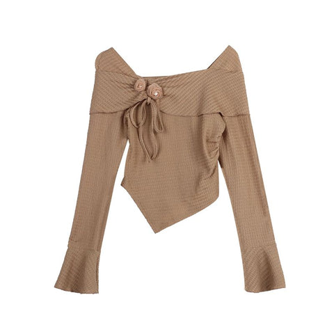 Sonicelife Elegant Irregular Long Sleeve Chic Tops Women Y2K High Waist Pleated A Line Skirt Autumn New All Match Slim Two Piece Sets