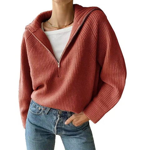 Black Friday Sonicelife Casual Knitted Zipper Lapel Sweaters Women Korean Loose Solid Pullover Sweater Female Autumn Chic Retro Street All-matching Tops