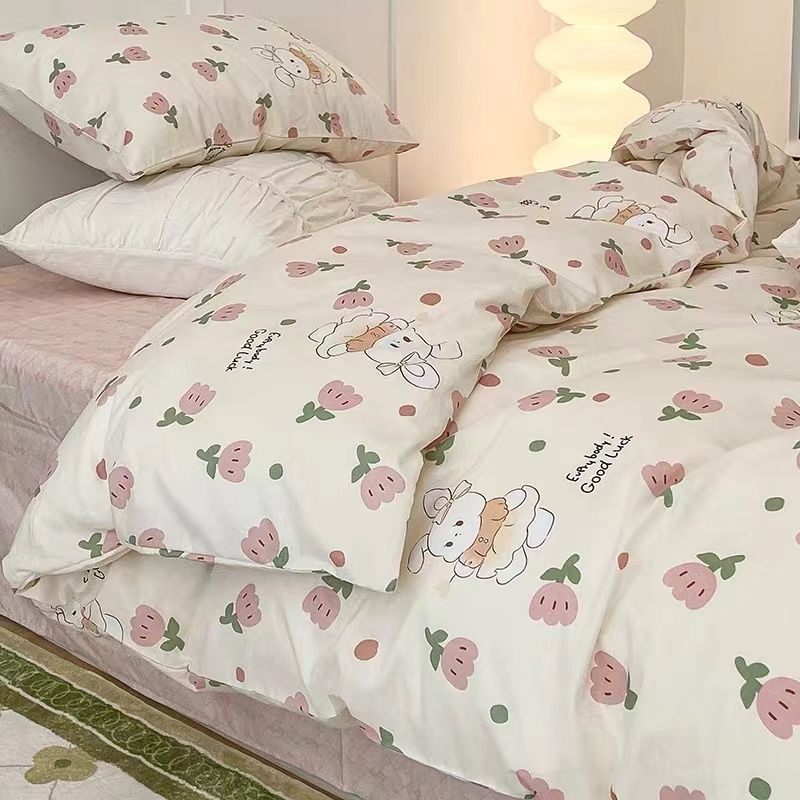 Sonicelife Butterfly Ins Duvet Cover Set No Filler Pillowcase Flat Sheet Korean Style Single Queen Size Girls Boys Home Hotel Bedding Set