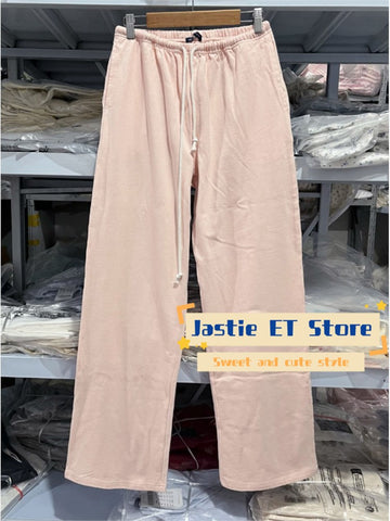 Sonicelife Red Drawstring Elastic Waist Oversized Retro Trouser Woman Casual Wide Leg Pant Loose Y2K Harajuku Sweatpants Cototn Blend