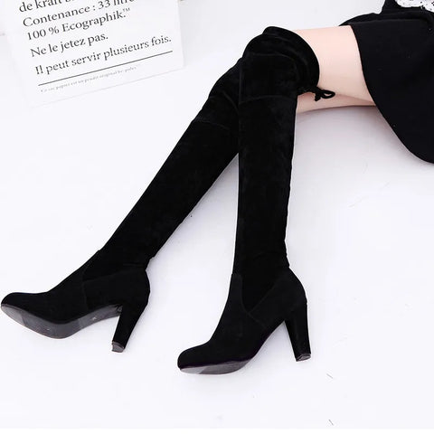 Sonicelife Over The Knee Women Boots Botas Mujer Invierno 2024 New In Stretch Fabrics High Heel Slip on Shoes Pointed Toe Long Botte Femme