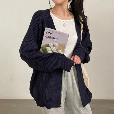 christmas outfit Sonicelife Vintage Oversized Loose Open Front Cardigan