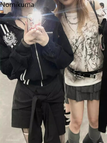 Sonicelife Harajuku Black Hoodies Women Clothing 2025 Streetwear Fashion Y2k Coats Ropa Mujer Hooded Sweatshirts Casual Zipper Hoodie Tops