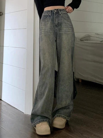 Sonicelife-Washed Distressed High Rise Boyfriend Jeans
