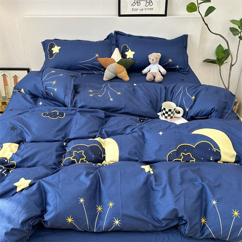 Sonicelife Cute Rabbit Bedding Set Flat Sheet Duvet Cover Pillowcases Single Double Queen Size Bed Linen Boys Girls Home Textile