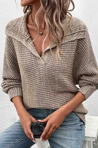 Sonicelife Khaki Lapel Long Sleeve Sweater