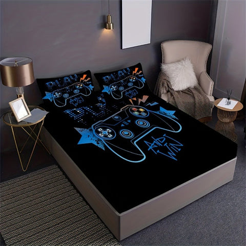 Sonicelife Games 3D Print Fitted Sheet Set Soft Comfortable Breathable Game Pad Bedding Set for Bedroom Guest Room