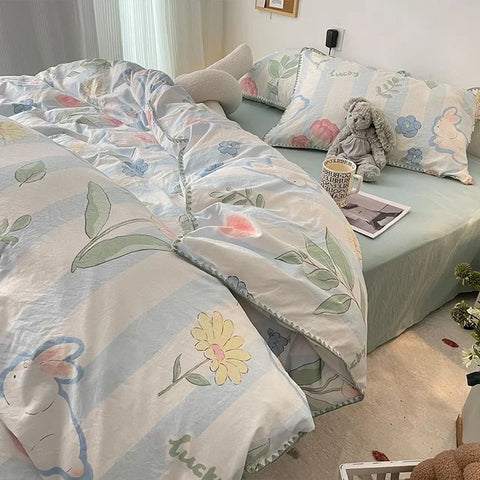 Sonicelife Floral Dream Bedding Set Soft Cotton Duvet Cover Queen King Size Pillowcase Bed Linens