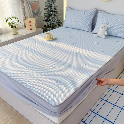 Sonicelife New Summer Ice Bean Bed Mat with Cool But Not Ice Solid Bedspread Without Pillowcase  Sheet Set with Elastic Bedding 200x220