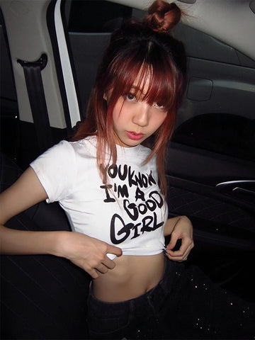 Sonicelife Y2K streetwear hip hop vintage rock gothic punk letter print white O-neck women's crop top sexy Harajuku chic aesthetic baby top