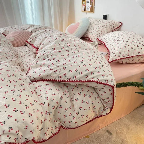 Sonicelife Floral Dream Bedding Set Soft Cotton Duvet Cover Queen King Size Pillowcase Bed Linens