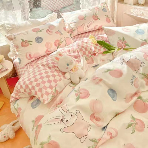 Sonicelife Korean Style Cartoon Sheep Bedding Set Girls Kids Twin Full Queen Size Bed Flat Sheet Duvet Cover Pillowcases Bed Linen Kawaii