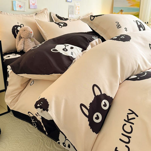 Sonicelife Cute Dog Bedding Set No Filler Ins Cream Blue Duvet Cover Flat Sheet Pillowcase Kids Adults Fashion Soft Comforter Cover