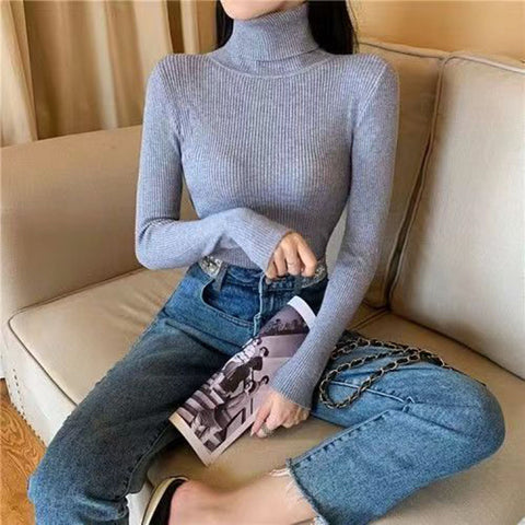 Sonicelife Simple Turtleneck Sweater Women Winter Basic Elastic Slim Knit Jumper Ladies Fall Long Sleeve Female Pullover Top New