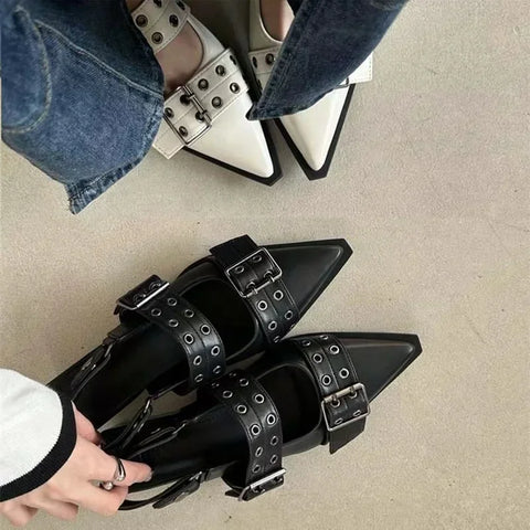 Sonicelife Slingback Shoes Gothic Chunky Heels Women's Pumps Rivet Street Style Medium Heel Punk Vintage Casual Sandals Spring Summer 2024