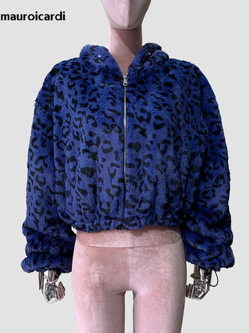 christmas outfit Sonicelife Spring Winter Short Colorful Leopard Print Soft Warm Faux Fur Coat Women with Hood Long Sleeve Fluffy Jacket 2025