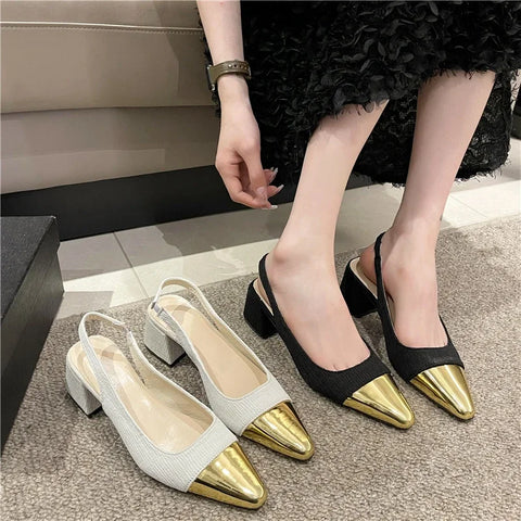 Sonicelife 2024 High Quality Women's Shoes Basic Women's High Heels Fashion Pointed Toe Party Square Heel Ladies Shoes Zapatos