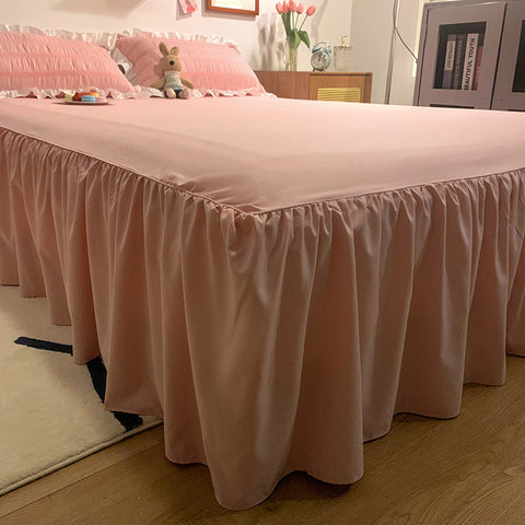 Sonicelife Pink Ruffled Seersucker Duvet Cover Set 3/4pcs Soft Lightweight Down Alternative Grey Bedding  with Bed Skirt and Pillowcases