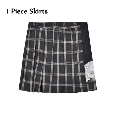 Sonicelife Cute Women Lace Irregular Pleated Skirts Harajuku Lace Plaid Stitching Lolita Skirts Female Sweet Black Pink Pleated Skirt Mujer