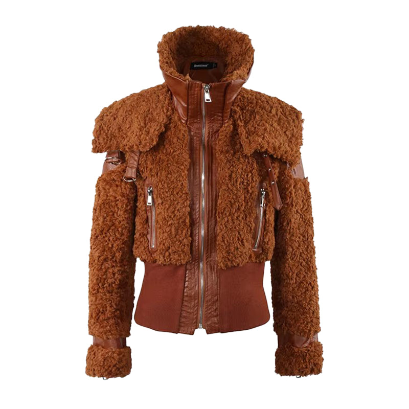 christmas outfit Sonicelife Spring Winter Cool Thick Warm Fuzzy Fluffy Brown Faux Fur Coat Women Zip Up Luxury Designer European Clothes 2025