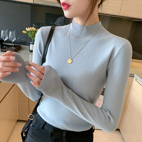 Sonicelife Turtleneck Sweater Women Fashion New Stretch Basic Tops Knitted Pullovers Long Sleeve Bottoming Jumper Ladies Sweater New