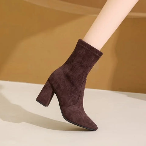 Sonicelife 2025  Thick Heel Women Short Boots Fashion Slimming Ankle Booties classic Style Autumn Winter Female Pointed Toe Women Boots