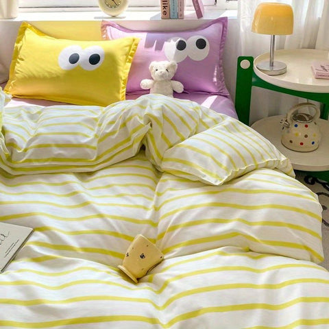 Sonicelife Big Eyes Bedding Set 2024 New Colorful Boys Girls Duvet Cover No Filler Pillowcase Flat Sheet Twin Queen Size Home Bedspread