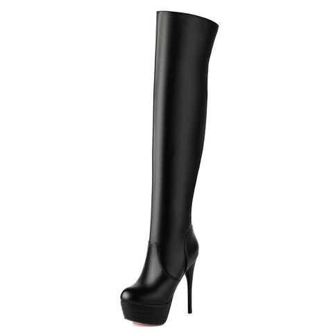 thanksgiving outfit Sonicelife Sexy Women Thigh Boots Round Toe Stiletto 12cm Platform Zipper Large Size 44 45 46 Party Club Dancing Stretch Booties