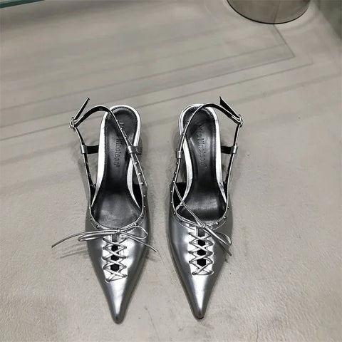 Sonicelife 2024 Summer New Band Women Sandal Fashion Pointed Toe Cross Strpa Gladiator Shoes Thin High Heel Dress Pumps Shoes