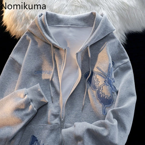 Sonicelife 2025 Women Clothing Y2k Hoodies Jackets Streetwear BF Casual Sweatshirts Oversized Tops Chic Hooded Butterfly Hoodie Ropa Mujer