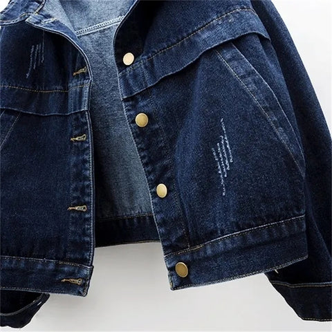 Sonicelife Vintage Women Jacket 2025 New Autumn Denim Jackets Long Sleeve Blue Jeans Coat Turn-down Collar Outwear Bomber Jacket