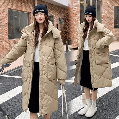 Sonicelife 2025 New Winter Jacket Parkas Women White Duck Down Hoodies Puffer Jackets Long Coats Warm Female Casual Windproof Outerwear