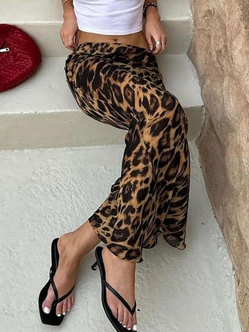 Sonicelife Leopard Print Maxi Skirt