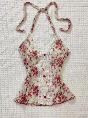 Sonicelife Aesthetic Crop Top Women Clothes Kawaii Cute Lace Slim Harajuku Flower Sweet Girl Corset Tops 2025 Sexy Y2k Tank Punk Clothing