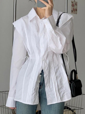 Sonicelife Pleated Drawstring Long Sleeve Blouse