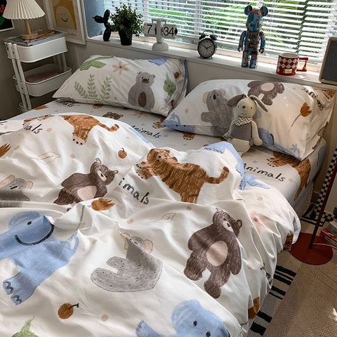 Sonicelife Cute Kids Bedding Set Rabbit Dinosaur No Filler Single Queen Size Duvet Cover Flat Sheet Pillowcase Girls Boys Comforter Duvet