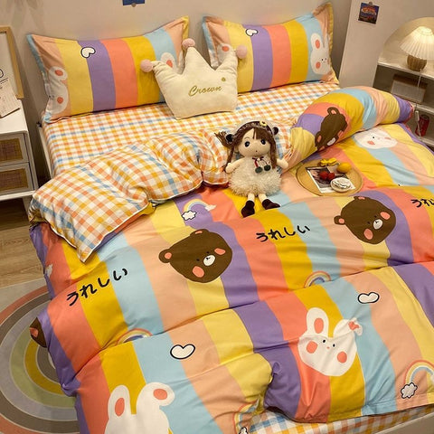 Sonicelife INS Blue And White Cow Stripe Cartoon Bedding Set Cute Animal Quilt Cover Soft High Quality Polyester Sheet Bedroom Decor