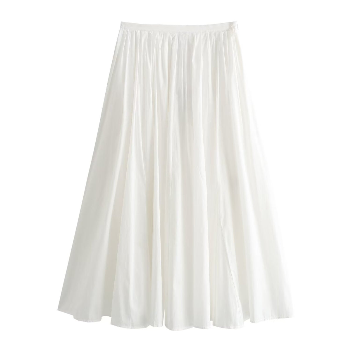 Sonicelife Women's Wide Hem White Mid Length Skirt Versatile Pleated Long Skirt New Commuting Temperament