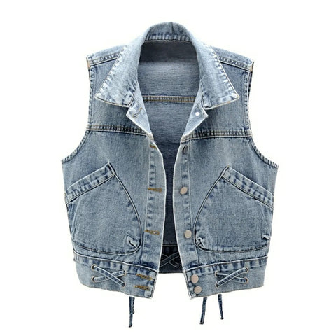 Sonicelife 2025 Short Denim Vest Women Solid V-Neck Sleeveless Female Jacket Fashion Casual Spring Autumn Jeans Waistcoat Ladies